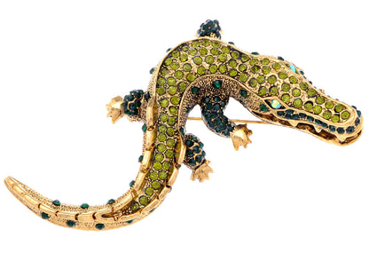 Yellow Green Alligator Crocodile Brooch Pin