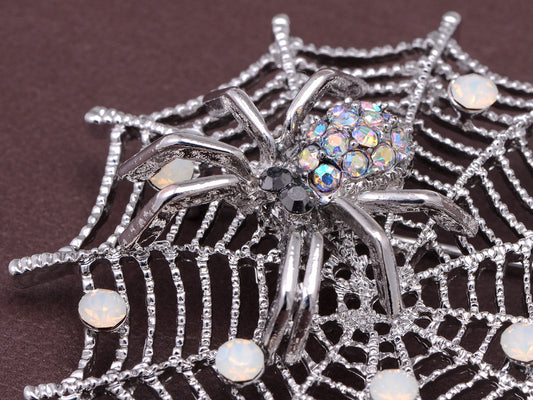 White Iridescent Halloween Spider Web Brooch Pin