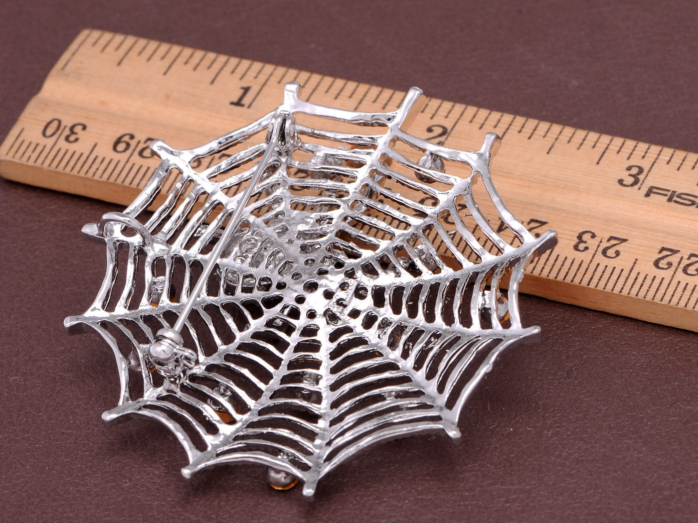 White Iridescent Halloween Spider Web Brooch Pin