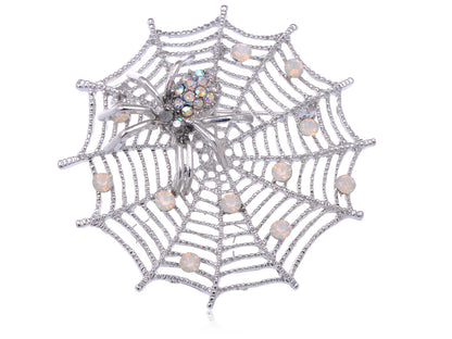 White Iridescent Halloween Spider Web Brooch Pin