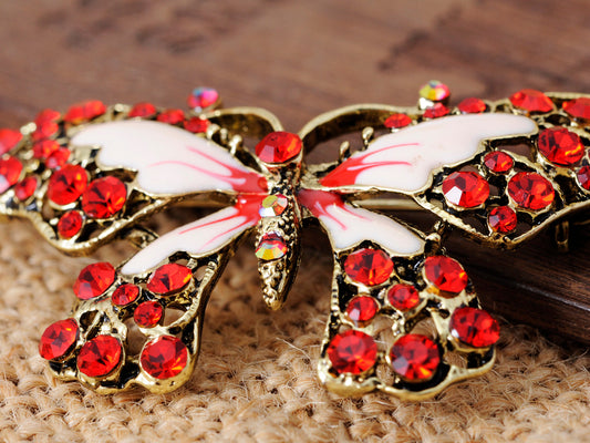 Antique Red Butterfly Insect Wings Brooch Pin