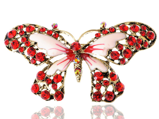 Antique Red Butterfly Insect Wings Brooch Pin