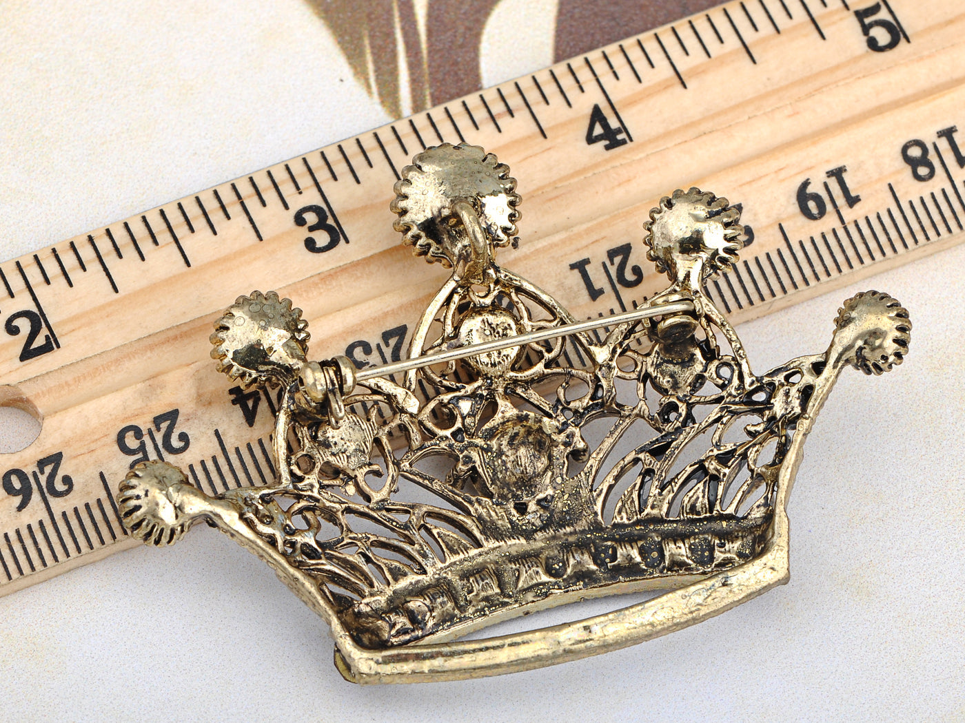 Antique Shine Smoker Topaz Princess Queen King Crown Brooch Pin Pendent