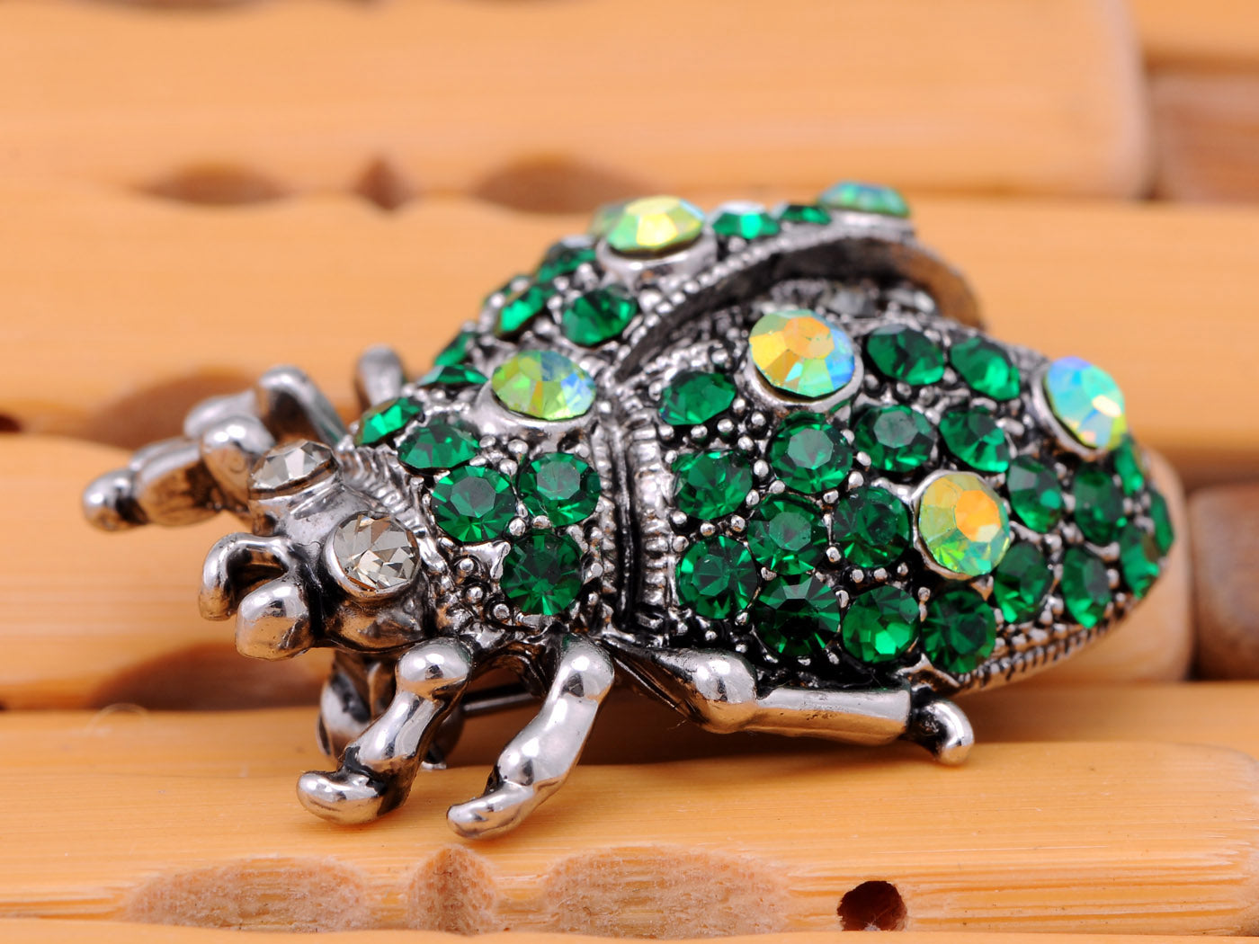 Antique Emerald Colored Ladybug Beetle Insect Brooch Pin