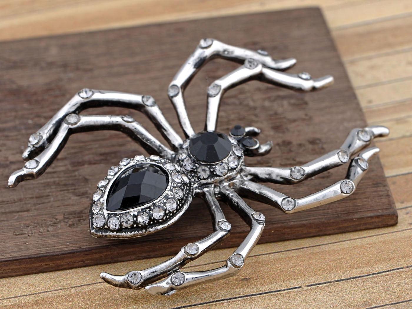 Pirate Gun Black Jeweled Spider Insect Pin Brooch