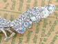 Silver Peacock Bird Iridescent Tail Feather Brooch Pin