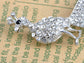 Silver Peacock Bird Iridescent Tail Feather Brooch Pin