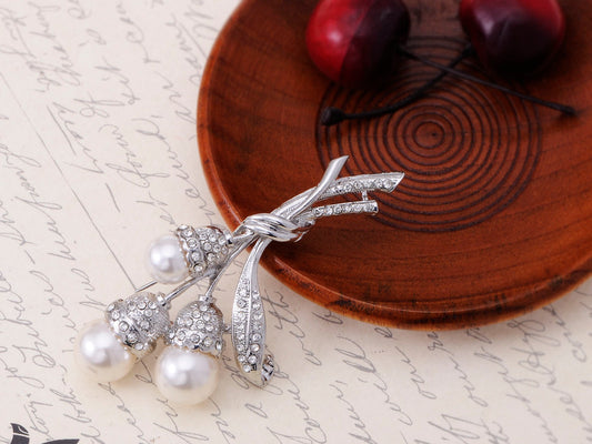 Pearl Bead Flower Bud Bouquet Bridal Pin Brooch