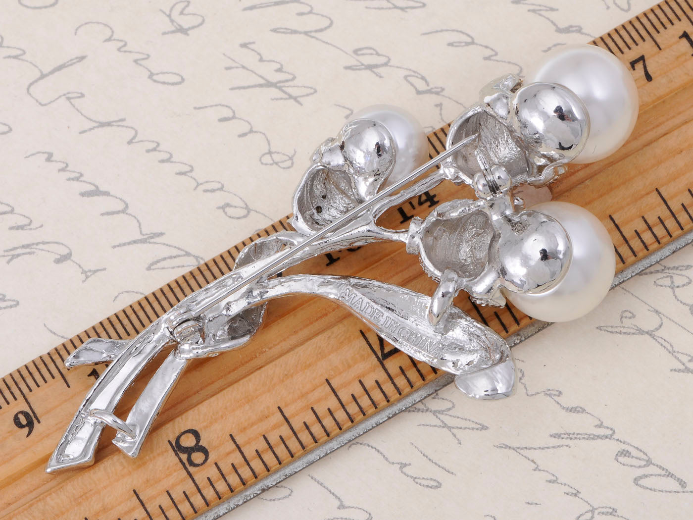 Pearl Bead Flower Bud Bouquet Bridal Pin Brooch