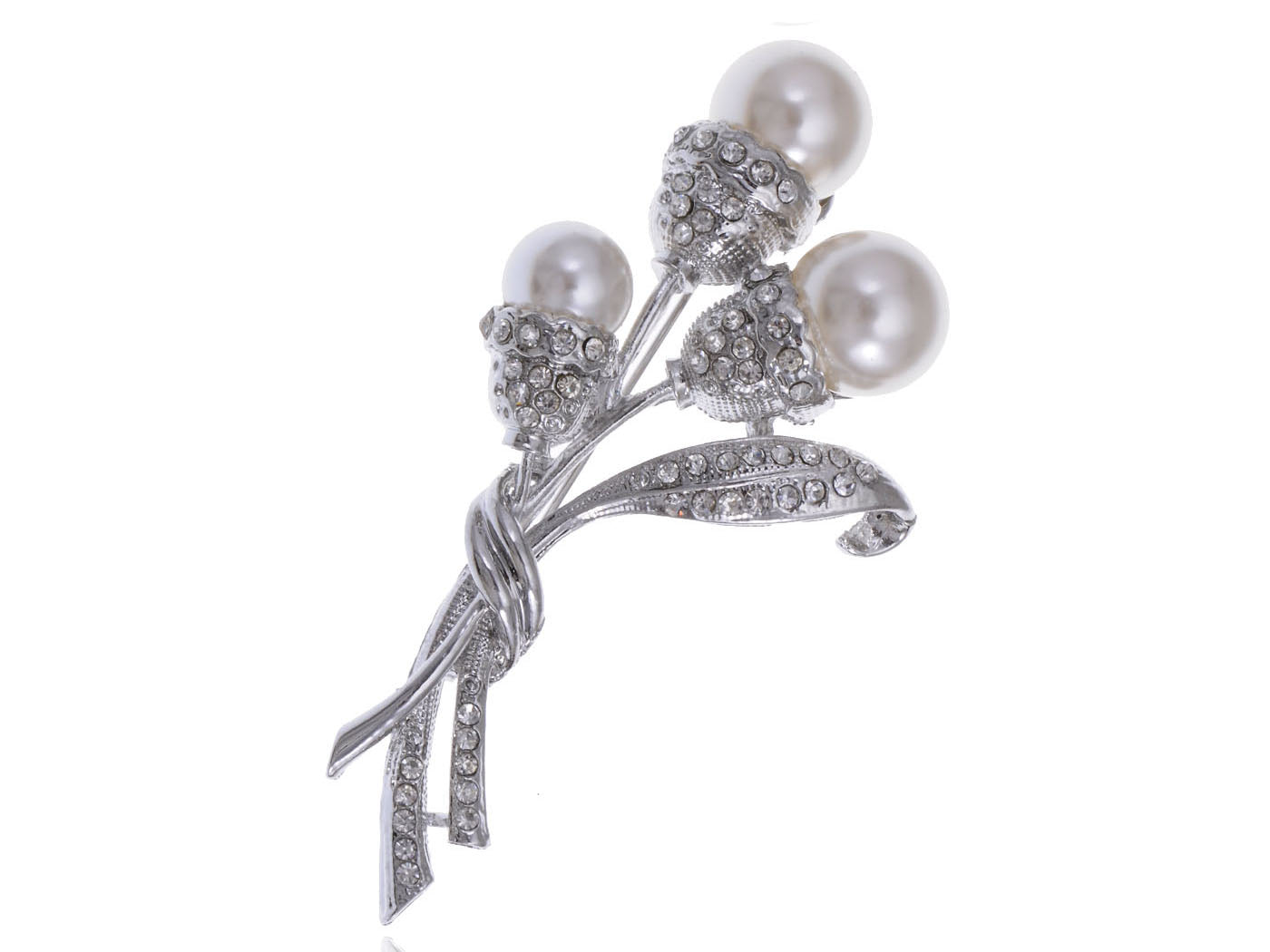 Pearl Bead Flower Bud Bouquet Bridal Pin Brooch