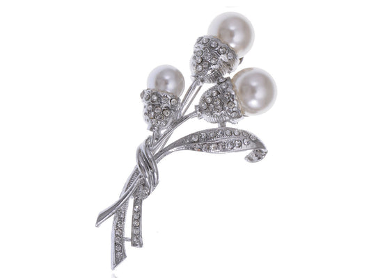 Pearl Bead Flower Bud Bouquet Bridal Pin Brooch