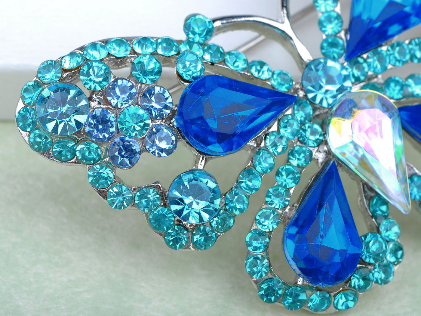 Deep Aqua Blue Sapphire Fairytale Butterfly Insect Brooch Pin