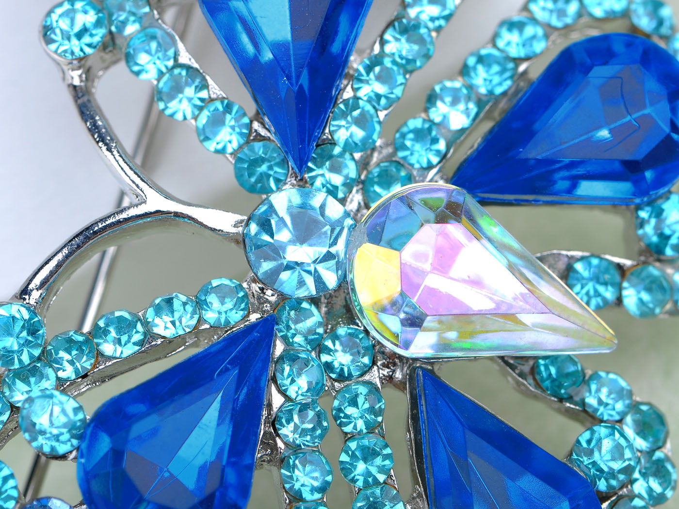 Deep Aqua Blue Sapphire Fairytale Butterfly Insect Brooch Pin