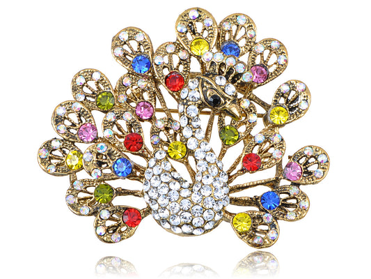 Multicolored Colorful Peacock Bird Brooch Pin