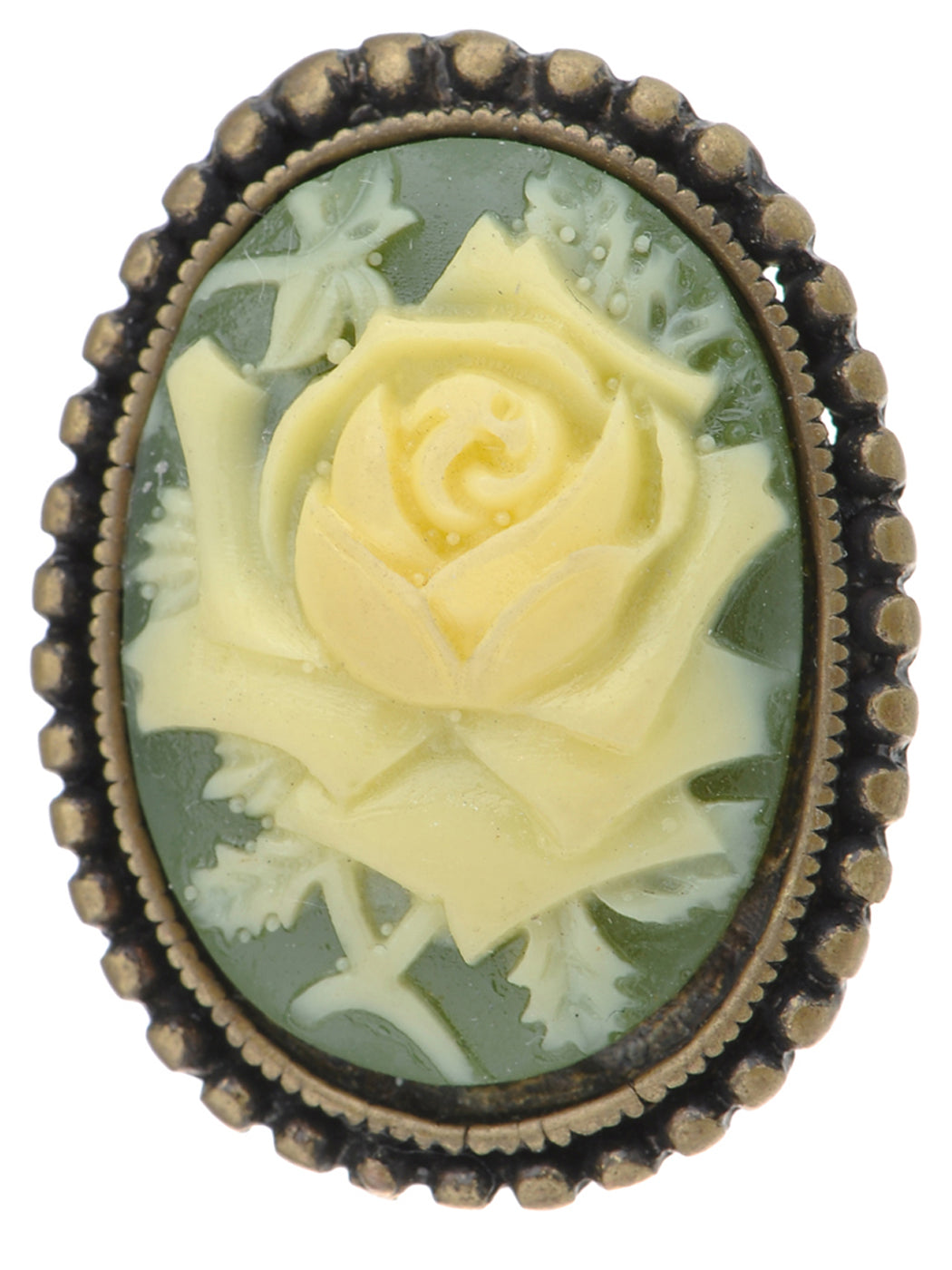 Antique Vintage Green Cameo White Floral Rose Brooch Pin