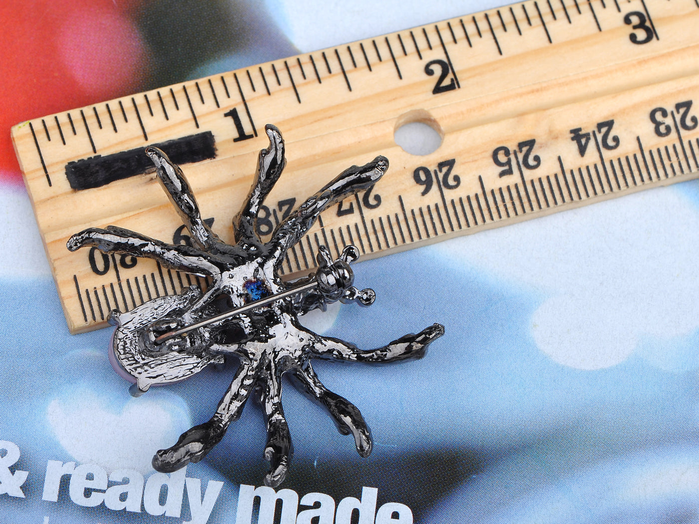 Pirate Gun Black Jeweled Spider Insect Pin Brooch
