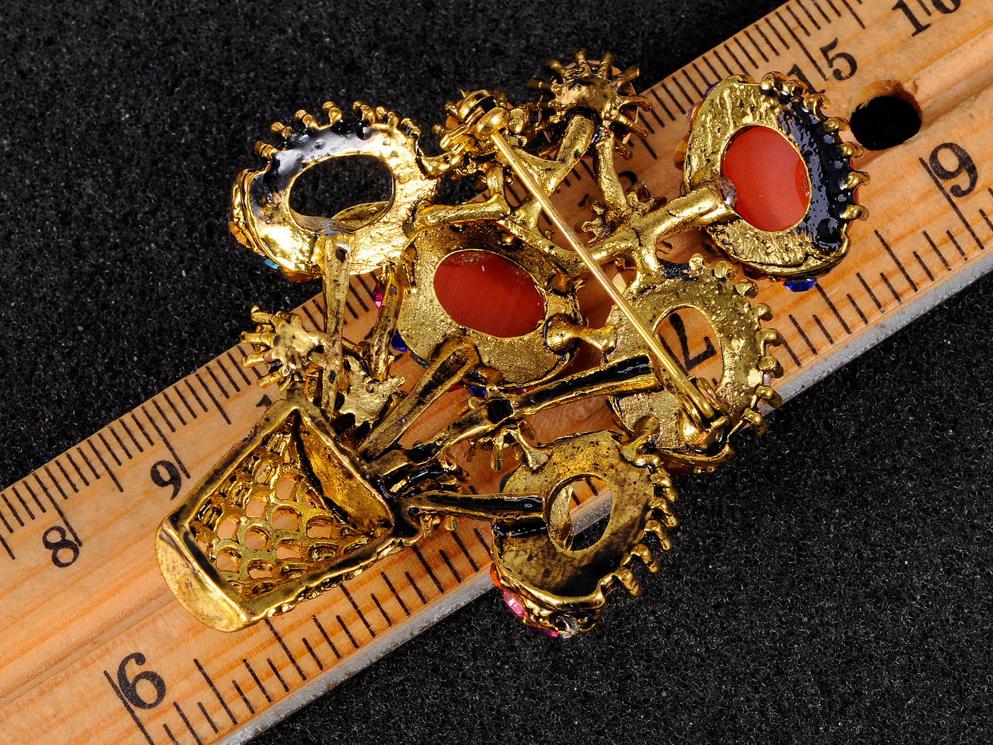 Gun Pink Topaz Green Spring Floral Square Basket Brooch Pin