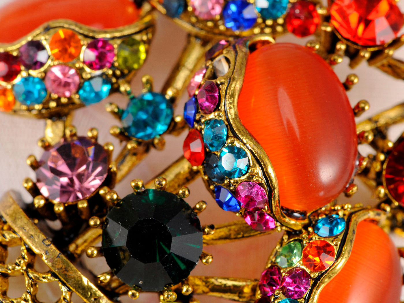 Gun Pink Topaz Green Spring Floral Square Basket Brooch Pin