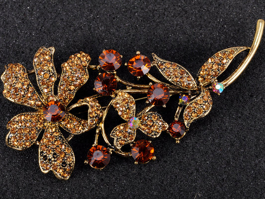 Smoke Topaz Flower Bouquet Pin Brooch