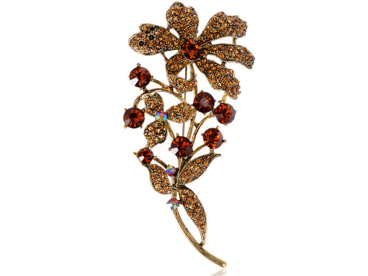 Smoke Topaz Flower Bouquet Pin Brooch