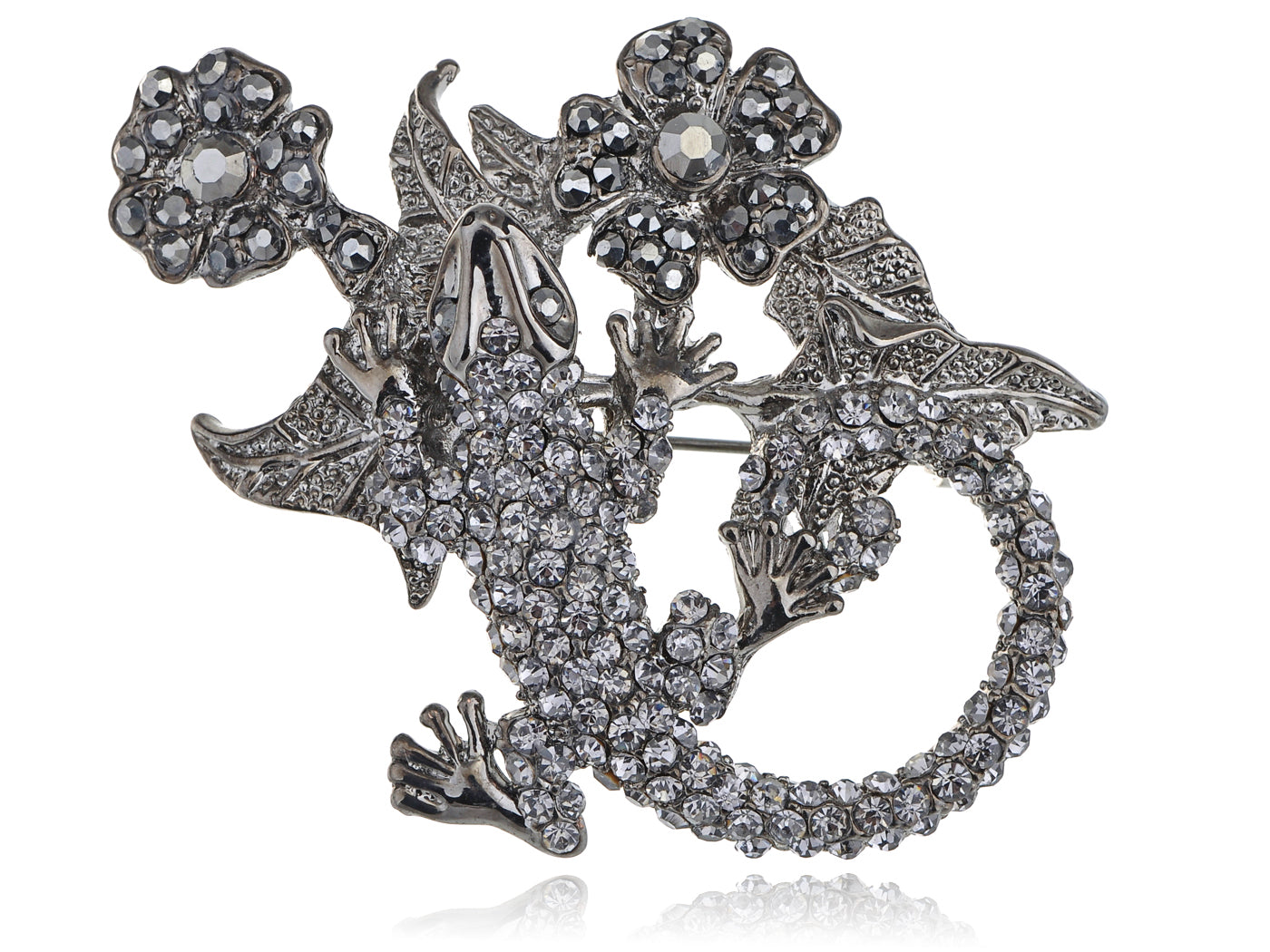 Gun Dark Salamander Lizard Flower Plant Pin Brooch