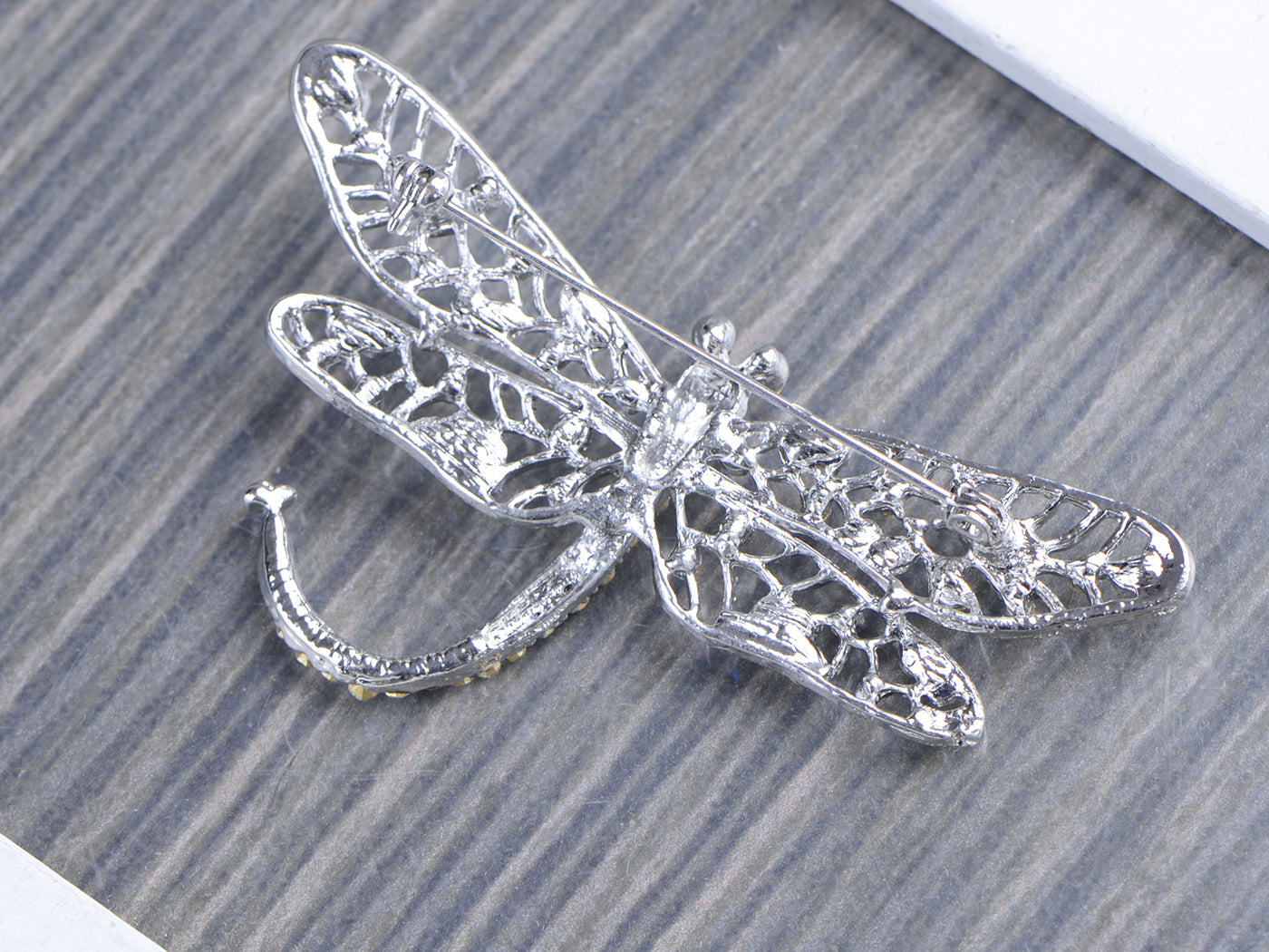 Silver Iridescent Dragonfly Flying Insect Brooch Pin