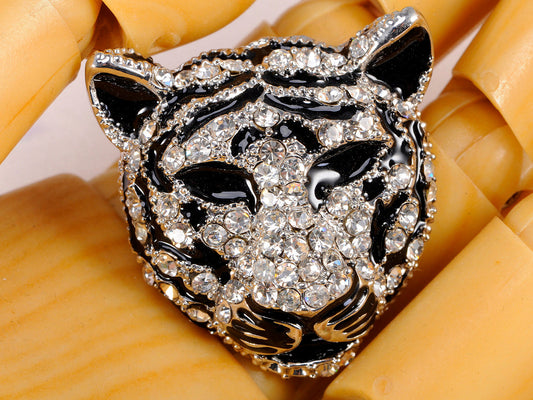 Black Silver Tiger Head King Of The Forest Brooch Pin