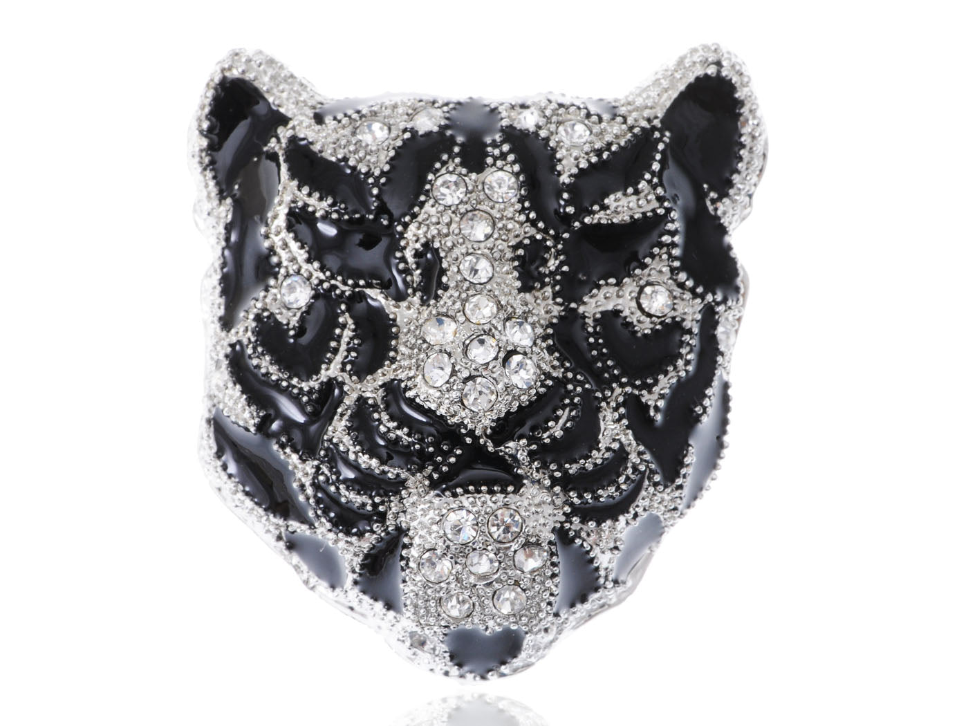 Sleek White Black Panther Tiger Leopard Kitty Cat Warrior Head Pin Brooch