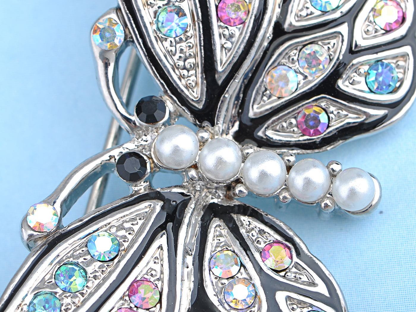 Mosaic Multicolor Pearl Body Butterfly Moth Pin Brooch