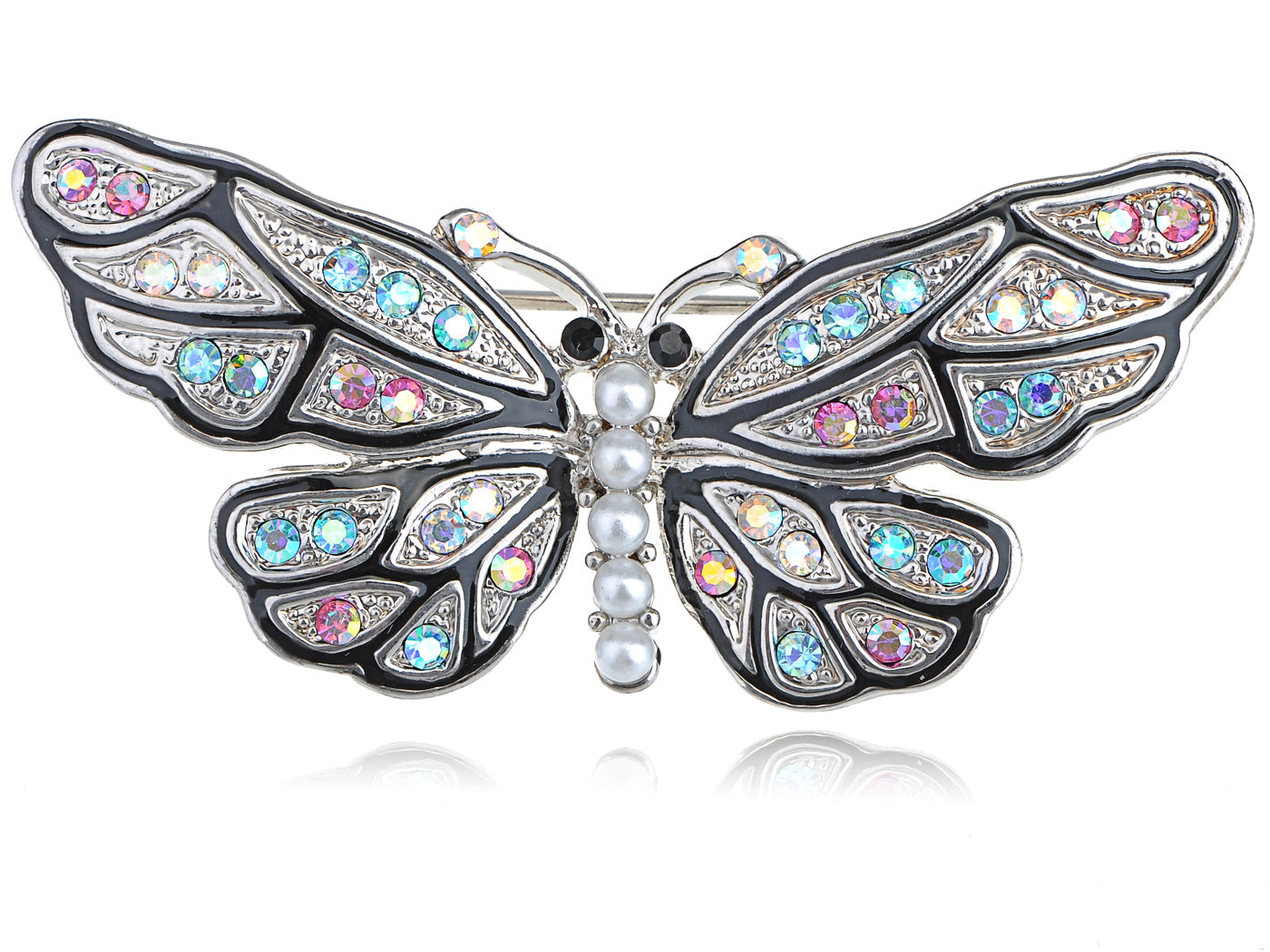 Mosaic Multicolor Pearl Body Butterfly Moth Pin Brooch