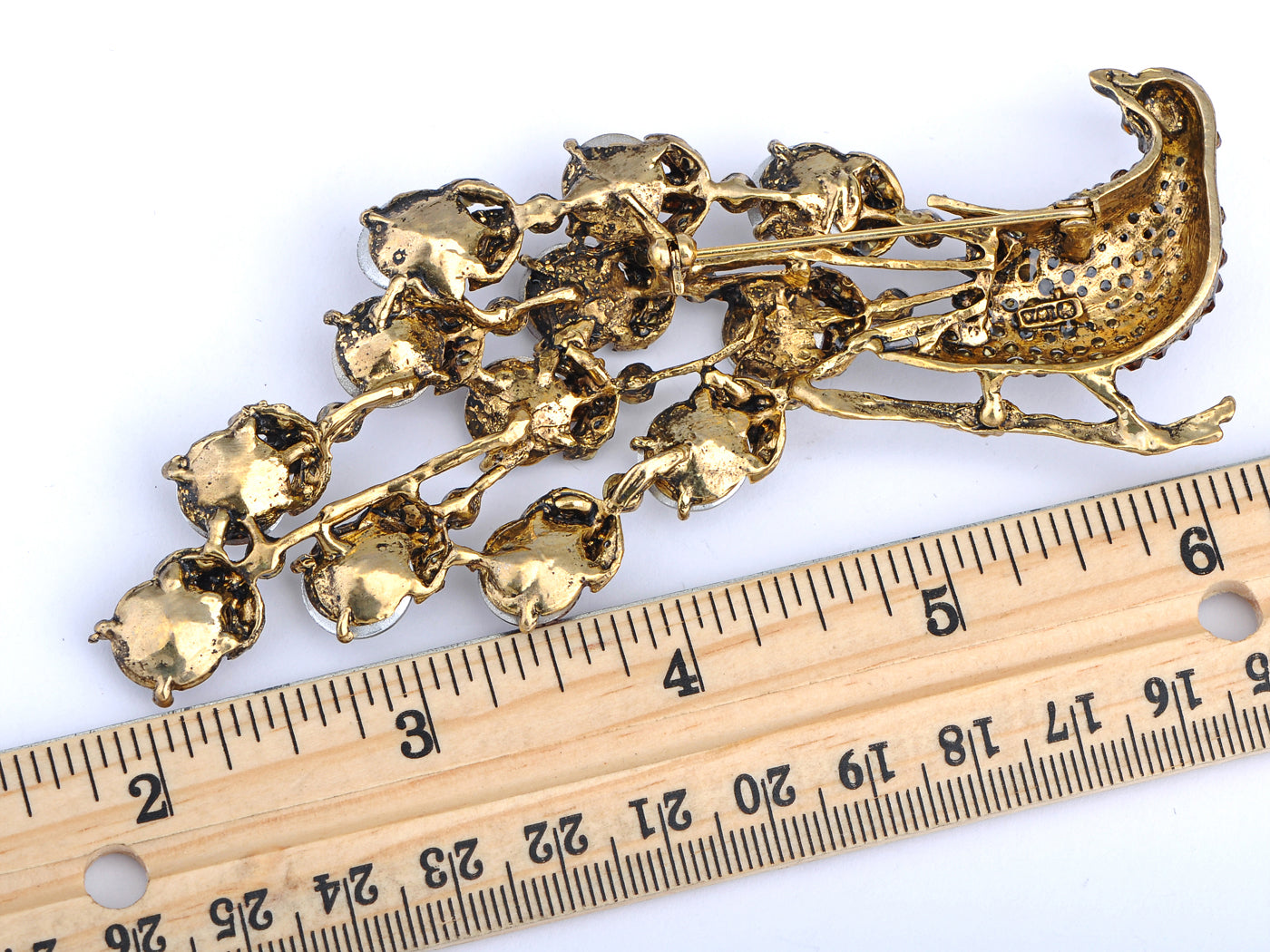 Gold Multicolored Peacock Bird Brooch Pin