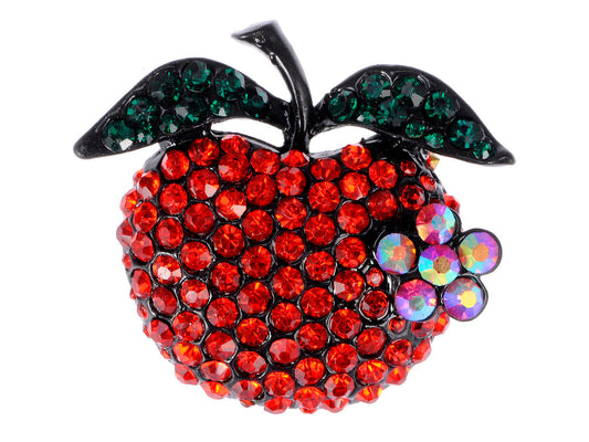 Black Red Green Apple Leaf Floral Brooch Pin