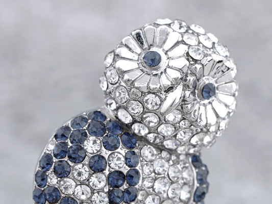 Sapphire Blue Hooting Happy Owl Perched Brooch Pin