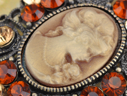 Smoke Light Dark Topaz Cameo Maiden Pin Brooch