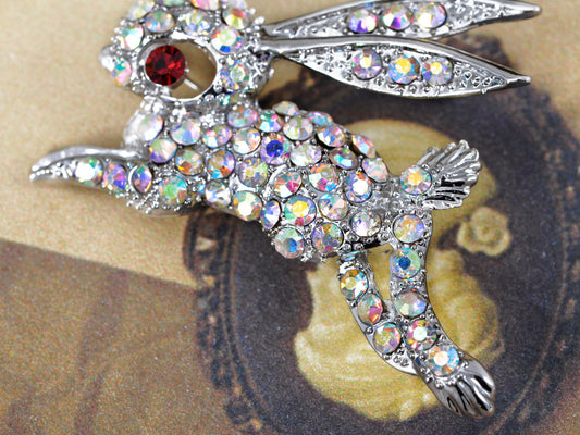 Iridescent Rabbit Bunny Hop Brooch Pin