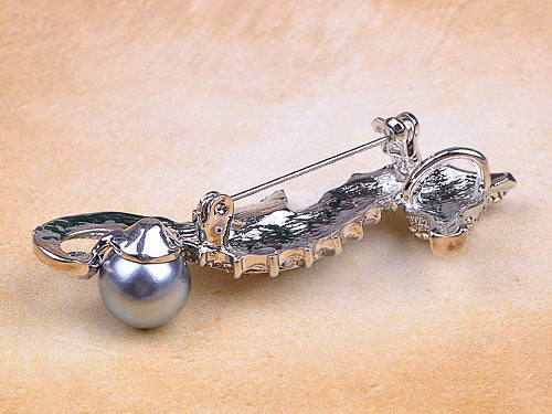 Grey Pearl Beaded Ocean Seahorse Pin Brooch
