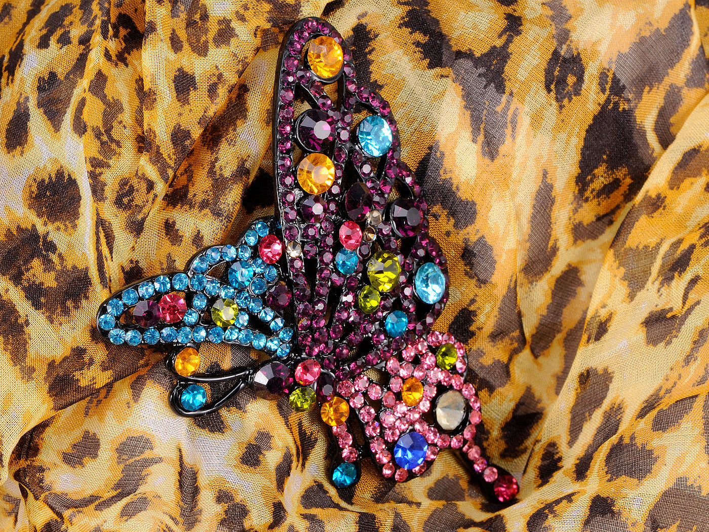 Vibrant Multi Colors Dark Flying Butterfly Pin Brooch