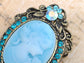 Antique Light Blue Cameo Woman Brooch Pin