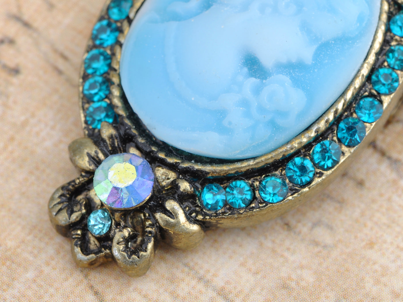 Antique Light Blue Cameo Woman Brooch Pin