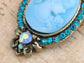 Antique Light Blue Cameo Woman Brooch Pin