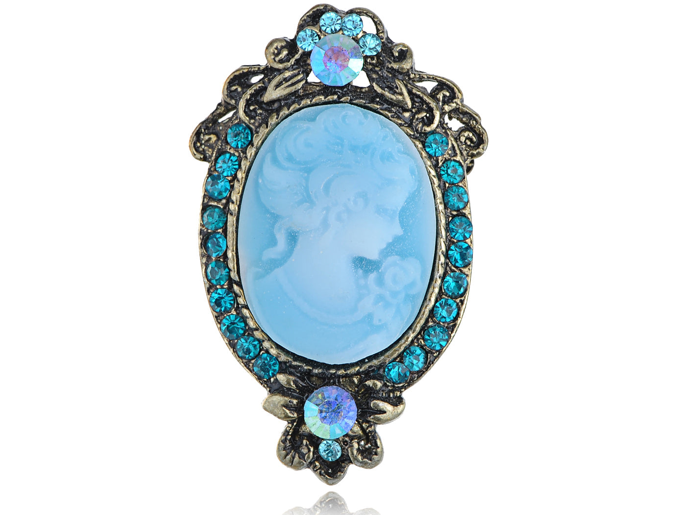 Antique Light Blue Cameo Woman Brooch Pin