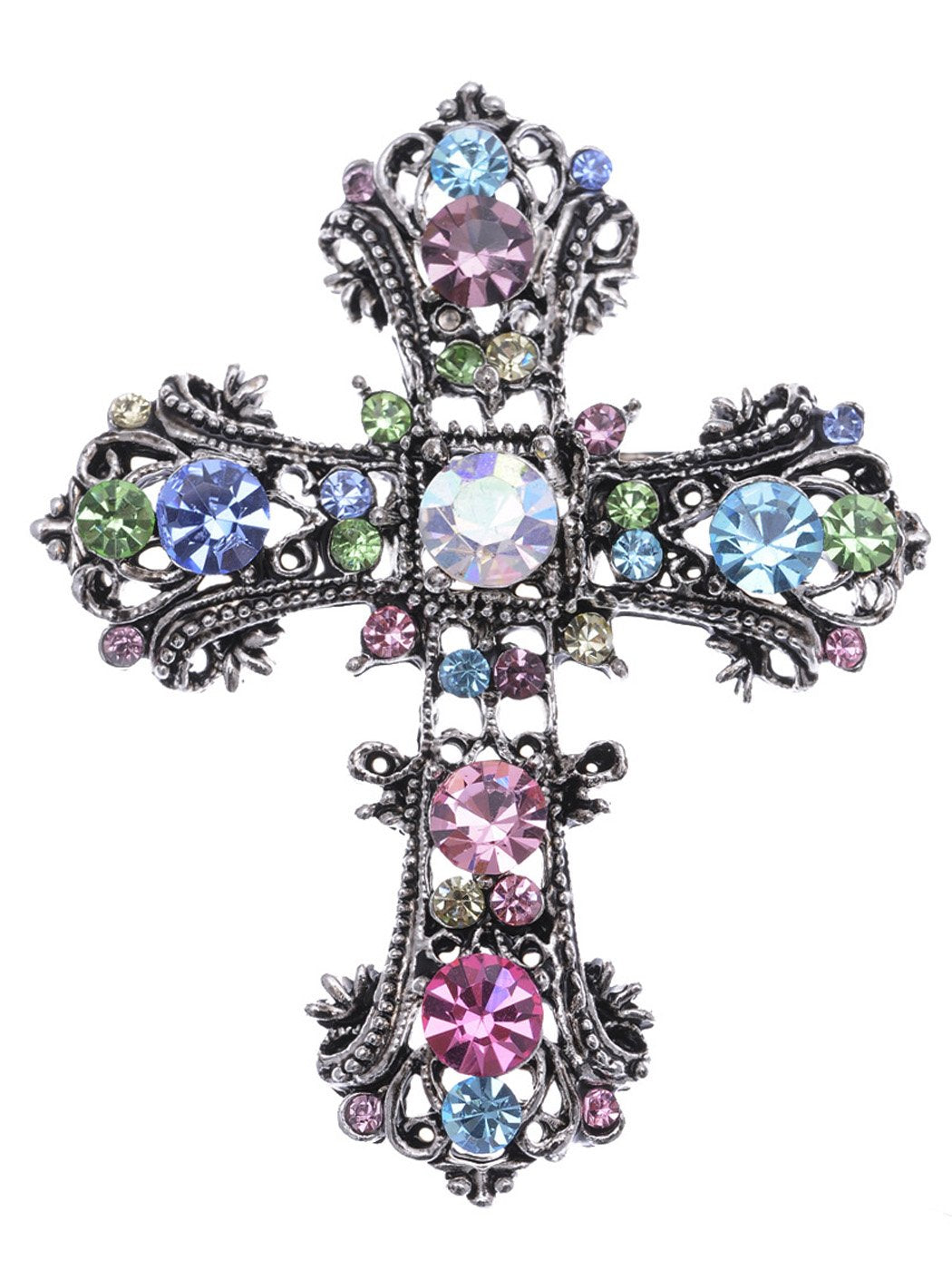 Antique Multi Colorful Holy Cross Brooch Pin