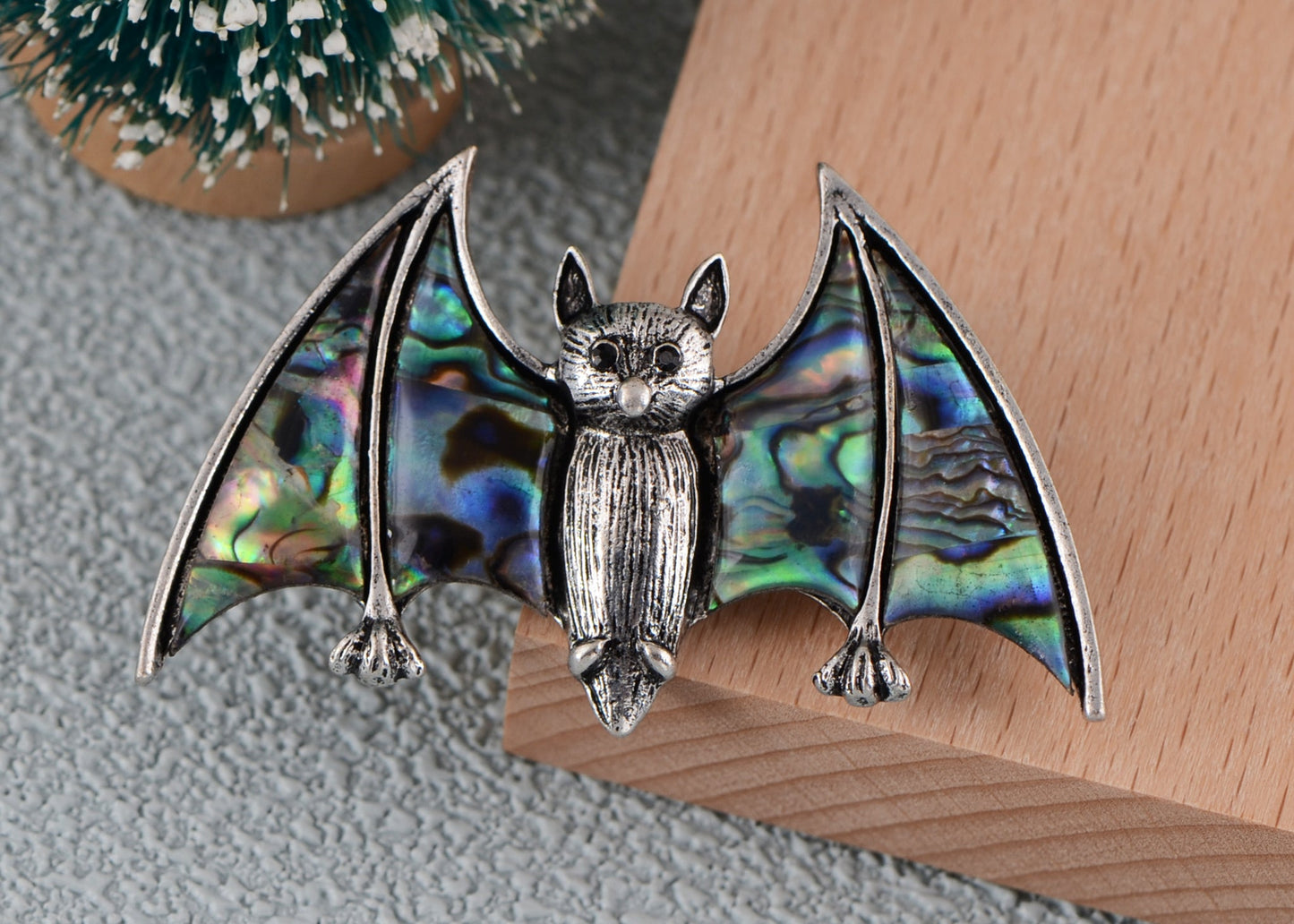 Silver Halloween Ombre Pink Vampire Bat Wing Animal Brooch Pin