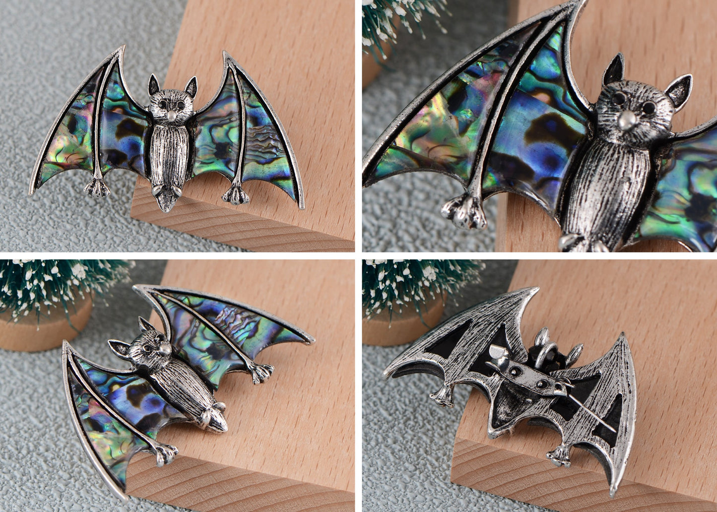 Silver Halloween Ombre Pink Vampire Bat Wing Animal Brooch Pin