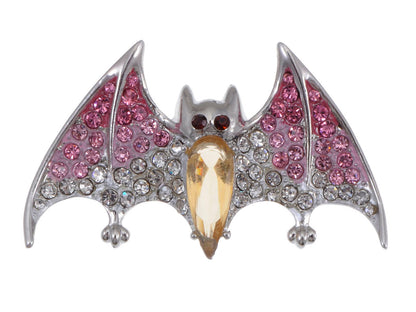 Silver Halloween Ombre Pink Vampire Bat Wing Animal Brooch Pin