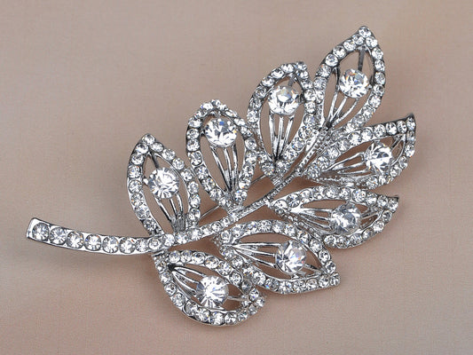 Antique Shine Flower Leaf Bouquet Feather Brooch Pin