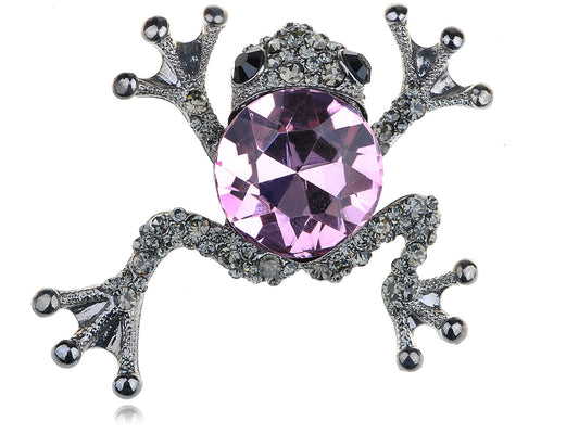 Rose Black Diamond Leaping Frog Animal Pin Brooch