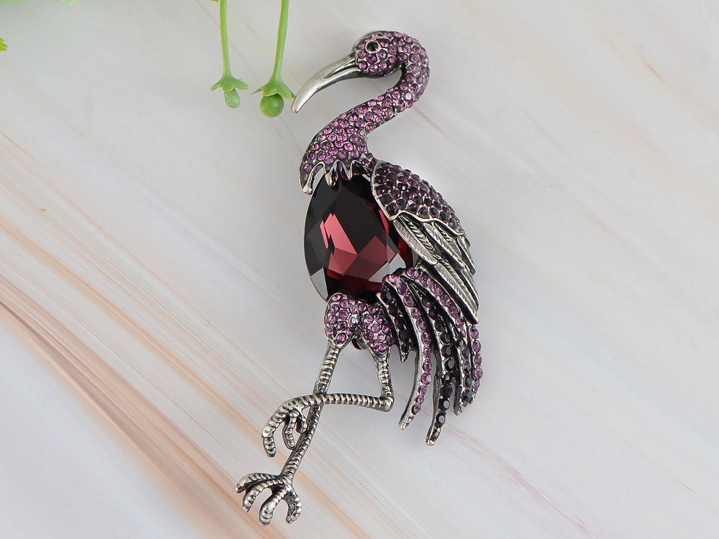 Vintage Emerald Green Sapphire Blue Heron Crane Flamingo Bird Animal Wedding Brooch Pin