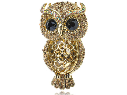 Stunning Captivating Topaz Big Eyed Owl Bird Pin Brooch