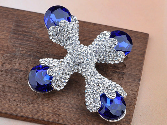 Beautiful Capri Blue Cross Shape Pin Brooch